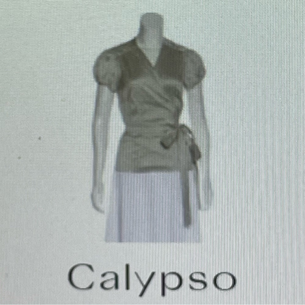 Calypso 100% silk wrap blouse with puff sleeves light grey silver. Perfect SzS